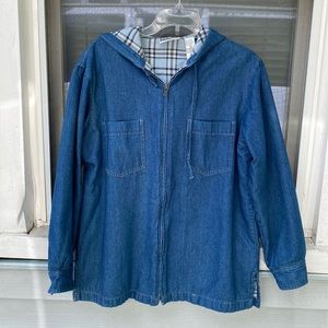 BILL BLASS Jeans Hooded Chore Flannel jacket Size M